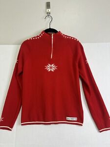 Dale Sport Dale of Norway Red Womens Med 100% New Wool 1/4 Zip Pullover Sweater