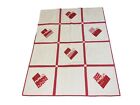 Hand Made Red and Ivory Heart Theme Quilt, NEW, Signed by artist 50 x 38 inches