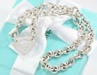 Please Return To Tiffany & Co Silver Heart Tag Chain Link Choker Necklace in Box