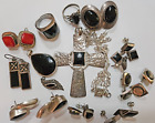 Vintage Lot of 925 Sterling-Silver Jewelry-Onyx-Marcasite Taxco & Base