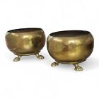 Vintage Two Small Tri-Footed Claw Feet Brass Planters 3½