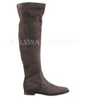 SERGIO ROSSI BOOTS OVER THE KNEE BROWN SUEDE LEATHER FLAT sz IT 40.5 US 10.5