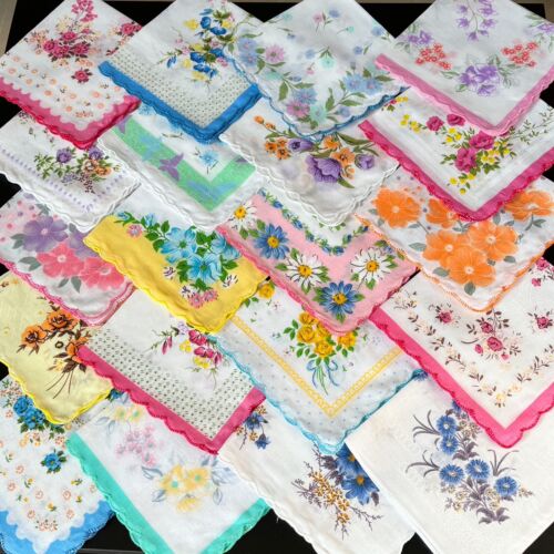 Mixed Lot 20 PCs women hankies Pure Cotton Vintage style floral Handkerchiefs