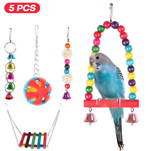 5 Pieces Bird Parrot Swing Toys Chewing Hanging Hammock Bell Pet Ladder Toy Set