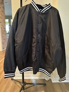 Men Black Quilted Varsity Baseball Jacket Coat Zip UP Size 3XL XXXL