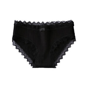 Girly panties Cute seamless panties Lace hem cotton briefs Black #P