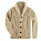 Mens Shawl Collar Cardigan Sweater Cable Knit Button Cotton Sweater Pockets Tops