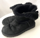 UGG Womens Bailey Bow 1016501 Black Leather Pull On Mid-Calf Snow Boots Size 9
