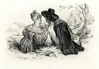 Antique Etching “The Readers” by C. W. Cope 1880s