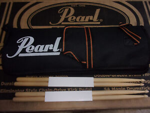 New Pearl Lot Black Stick Bag and TWO Pairs of 5A Wood Tip Pearl Drum Sticks