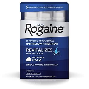 Men's ROGAINE 5% Minoxidil Unscented Foam Hair Regrowth Treatment - Pack of 3