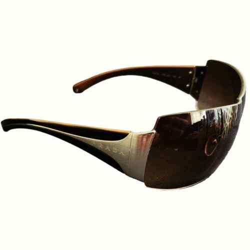 Prada Wrap Around Sunglasses w/ Brown Silver Shield Gradient Y2K Great Cond