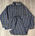 LL Bean Pajama Mens Blue BlackPlaid Flannel Cotton 2 Piece Lounge Set Sz Large