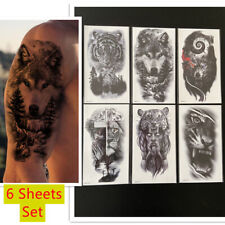 6 Sheets Pack Temporary Waterproof 3D Animal Tiger Wolf Lion Tattoos Stickers