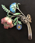 Vintage sterling flower brooch beautiful enamel work