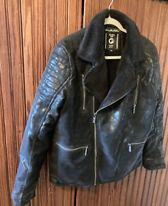 Fried Denim Est. 2015 NYC Black Faux Leather Jacket Motorcycle Men’s Size Medium