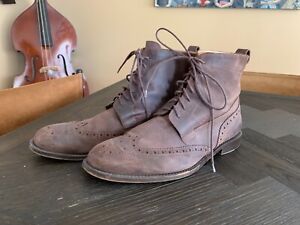 Billy Reid Brown Leather Distressed Brogue Wingtip Men's Boots Size 13