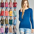 Slim Fit Crew Neck Long Sleeve Cotton Soft Stretch Thin Fitted Basic T-shirt Top