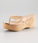 Jimmy Choo 'Pathos' Nude Patent Leather Cork Wedge Sandals Size 39/9 $450.00