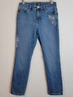 lee jeans womens size 10 slim straight stretch mid rise embroidered denim blue