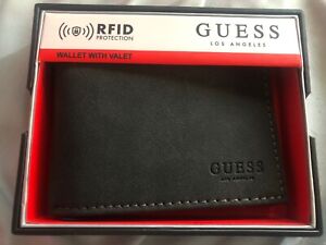 $42 GUESS Los Angeles Mens Black WALLET W/ Valet RFID Protection 31GO130012 NEW!
