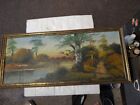 Antique Oil Painting on Board Landscape  UNSIGNED.  28x11.5