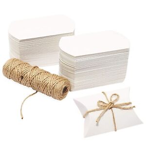 Mini Paper Pillow Gift Box Set with Jute Twine (3.5 x 2.5 x 0.95 In, 100 Pack)