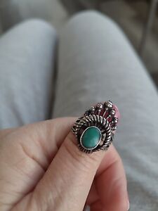 Vintage Native American Sterling Silver Turquoise Ring ! Size 6 Look !