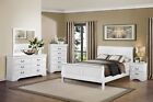 4 PC WHITE LOUIS PHILIPPE QUEEN SLEIGH BED N/S DRESSER AND MIRROR BEDROOM SET