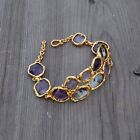 Natural Amethyst & Dendrite Gemstone Yellow Gold Plated Bracelet Fashion Jewelry