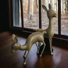 Vintage MCM Pair of Large Brass Deer Doe Figurines Standing Grazing