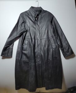 Vintage Charles Klein Leather Trench Coat Men's Large Black Snap Button Jacket