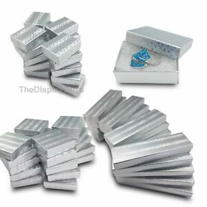 BULK Cardboard Jewelry Gift Boxes w/ Cotton Fill Padding - Silver Foil  11 Sizes