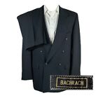 Vintage Bachrach 2 Piece Suit Mens 40R 32x28 Textured Double Breasted Blue Gray