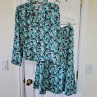 Sag Harbor 8 Skirt Set Green Floral Longsleeve Flare Button Up Zip Lined