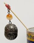 Chinese Silver Antique Bell Pendant with Carnelian Bead