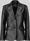 Classic 2-Button Lambskin Leather Blazer Women - Casual Coat Suit Style Jacket