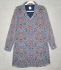 cabi Blue Brown Floral Printed Provincial Shirt Dress Size Small Shift Pullover