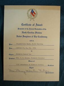 1964 UDC Wrightsville Beach, North Carolina Confederate Veteran Award