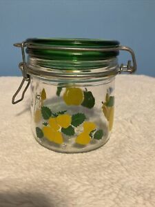 Hermetic Vintage Hinged Glass Canister Jar Lemons Yellow Green Italy  1/2 L