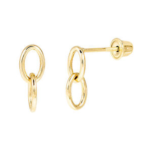 14k Solid Yellow Gold Oval Links Dainty Dangle Earrings