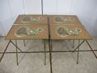 4 Vintage Mid-Century Folding Standing TV Trays Tables of Owls Portraits Set