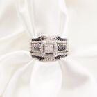 14K White Gold Wedding Ring with Natural Black & White Diamonds (1 CTW) Size 9