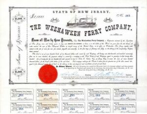 Weehawken Ferry Co. - $1,000 Bond - Shipping Bonds