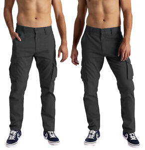 Cargo Pants Mens Combat Work Outdoor Hiking 6 Pockets Cargo Full Pants Dark Gray