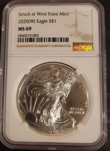 2020 (W) NGC MS69 HERALDIC SILVER EAGLE STRUCK @ WEST POINT BROWN JUSTICE LABEL