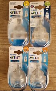 Avent Philips Teats Anti Colic Silicone x 4 Packets - Newborn Slow and Fast Flow