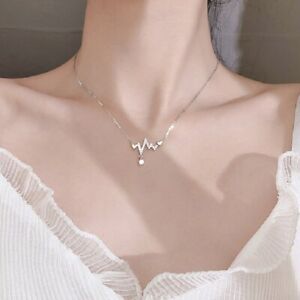 Heartbeat Zircon Pendant Necklace Clavicle Chain Women Wedding Jewelry Gift