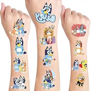 9 Sheets Temporary Tattoos for Kids, Party Supplies Party Favors Birthday, Bluey