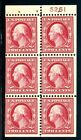 USA Scott 332a MNH Booklet Pane with Plate Number, 2¢ Washington (SCV $240)